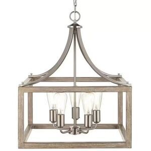 Large Farmhouse Pendant Chandelier 5-Light Weathered and Brushed Nickel